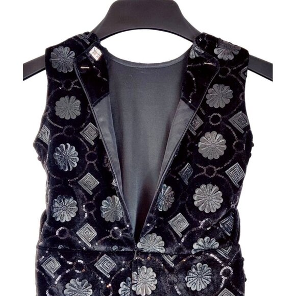 Girls Black Velvet Dress Formal Party Embellished Faux Leather Sequins Shift - Picture 7 of 9